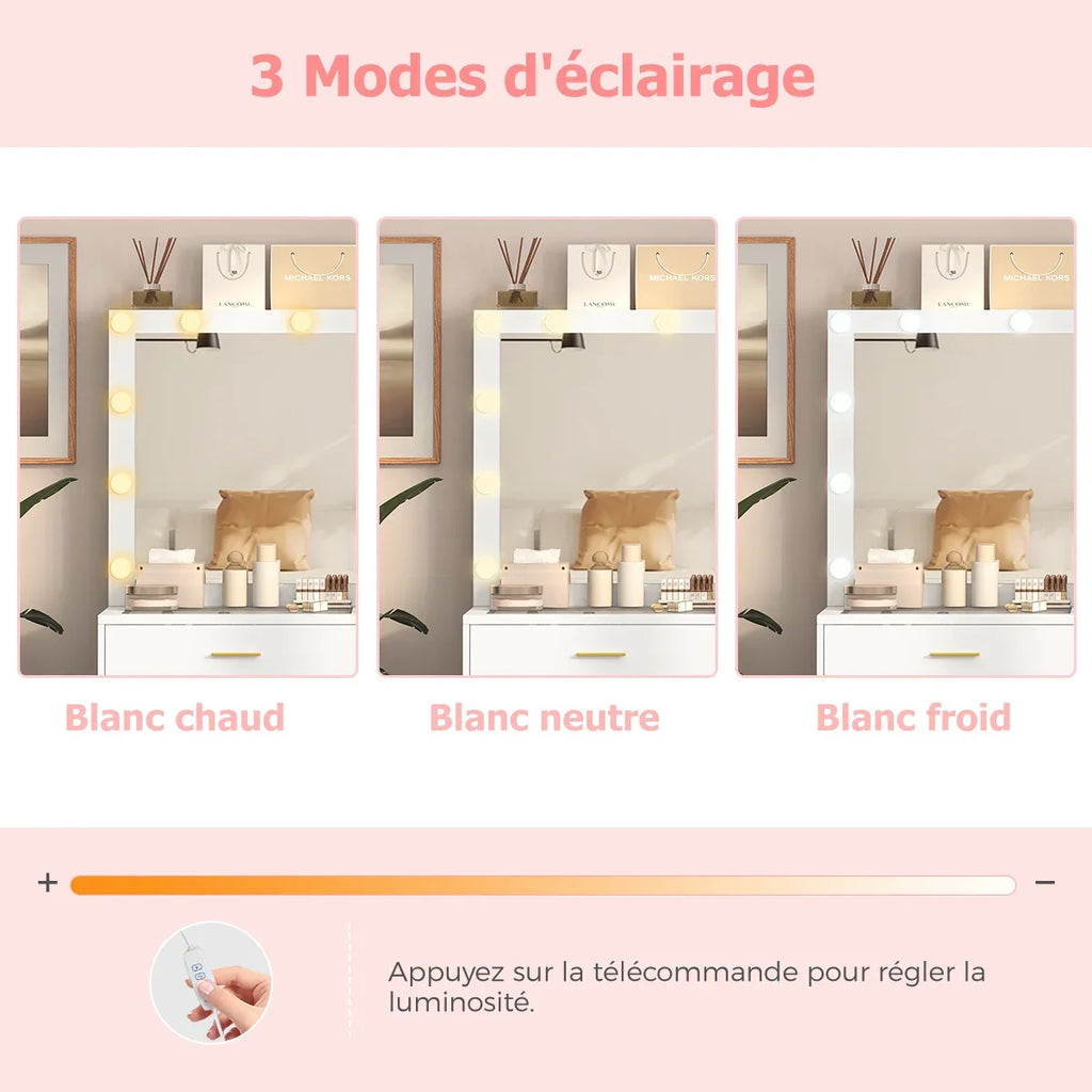 coiffeuse blanche avec miroir led - Mon cocon