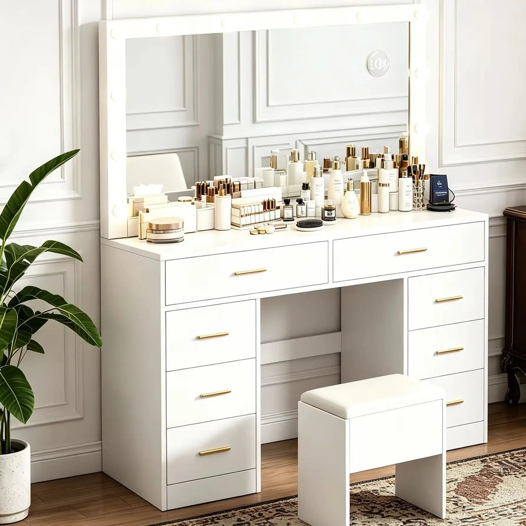 coiffeuse blanche avec miroir led - Mon cocon