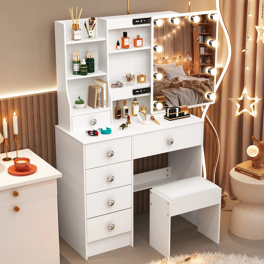 coiffeuse avec miroir led et tabouret - Mon cocon