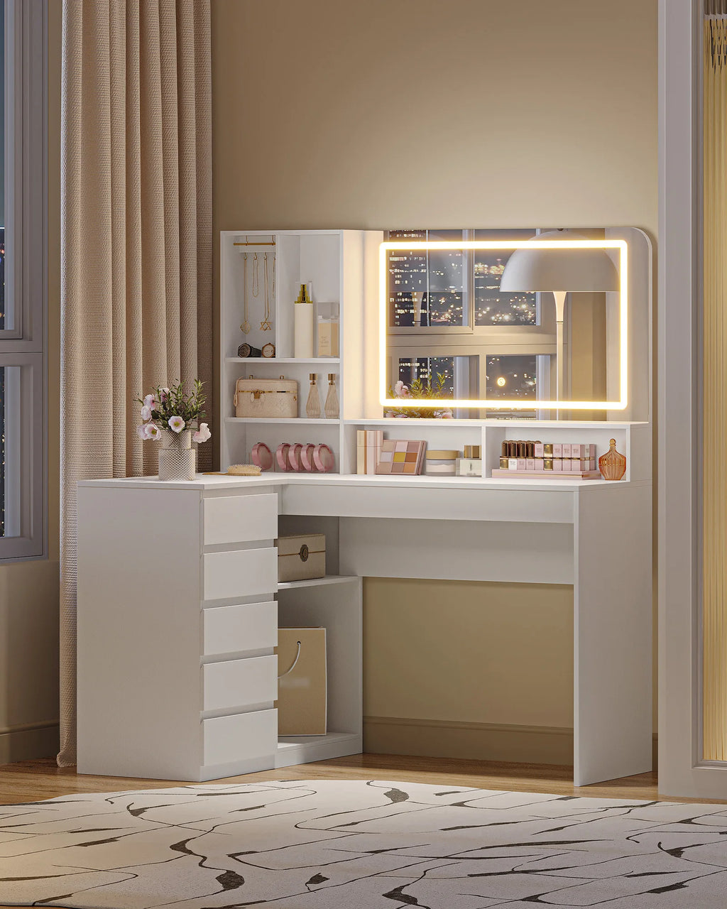 coiffeuse d'angle avec miroir led - Mon cocon