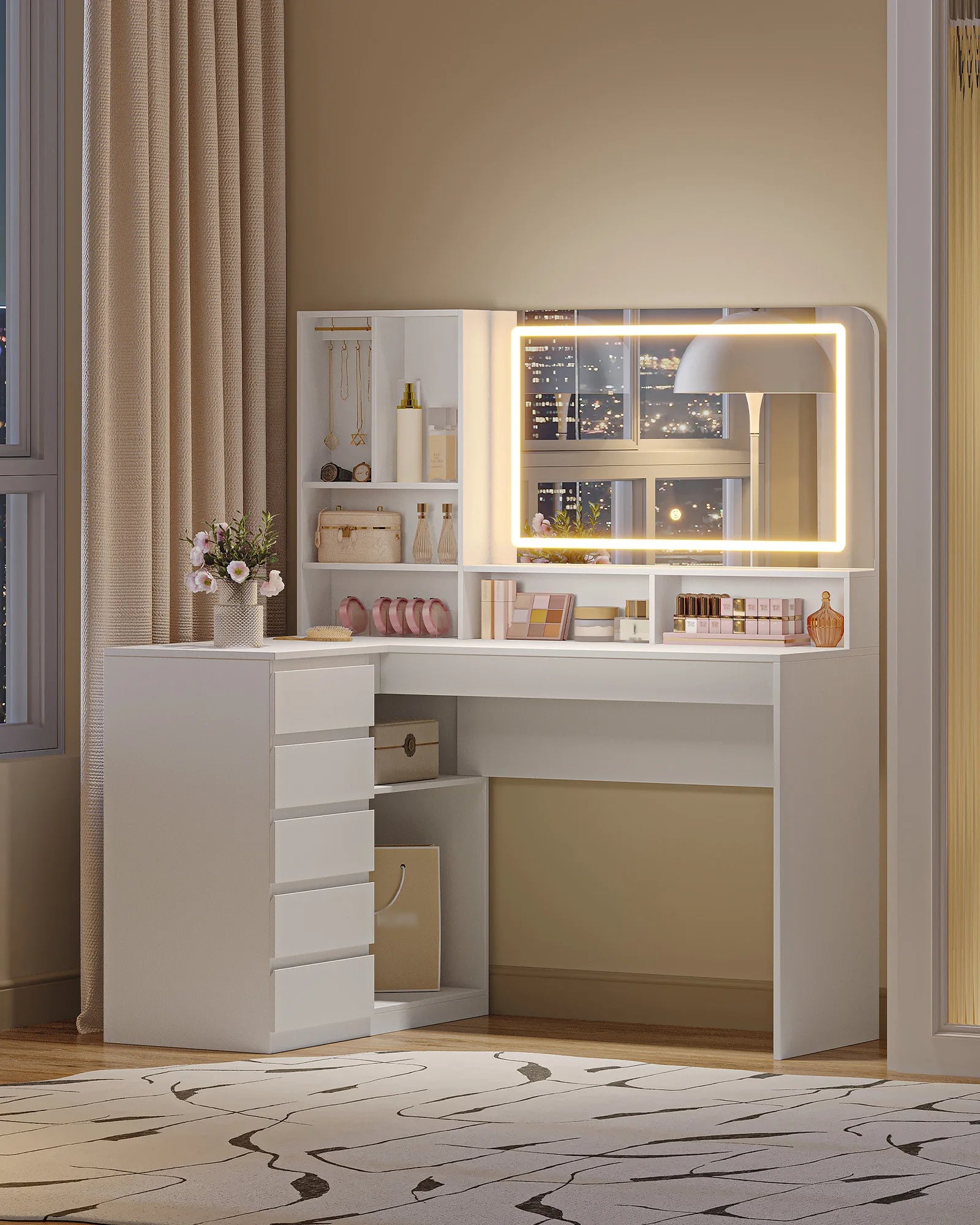 coiffeuse d'angle avec miroir led - Mon cocon