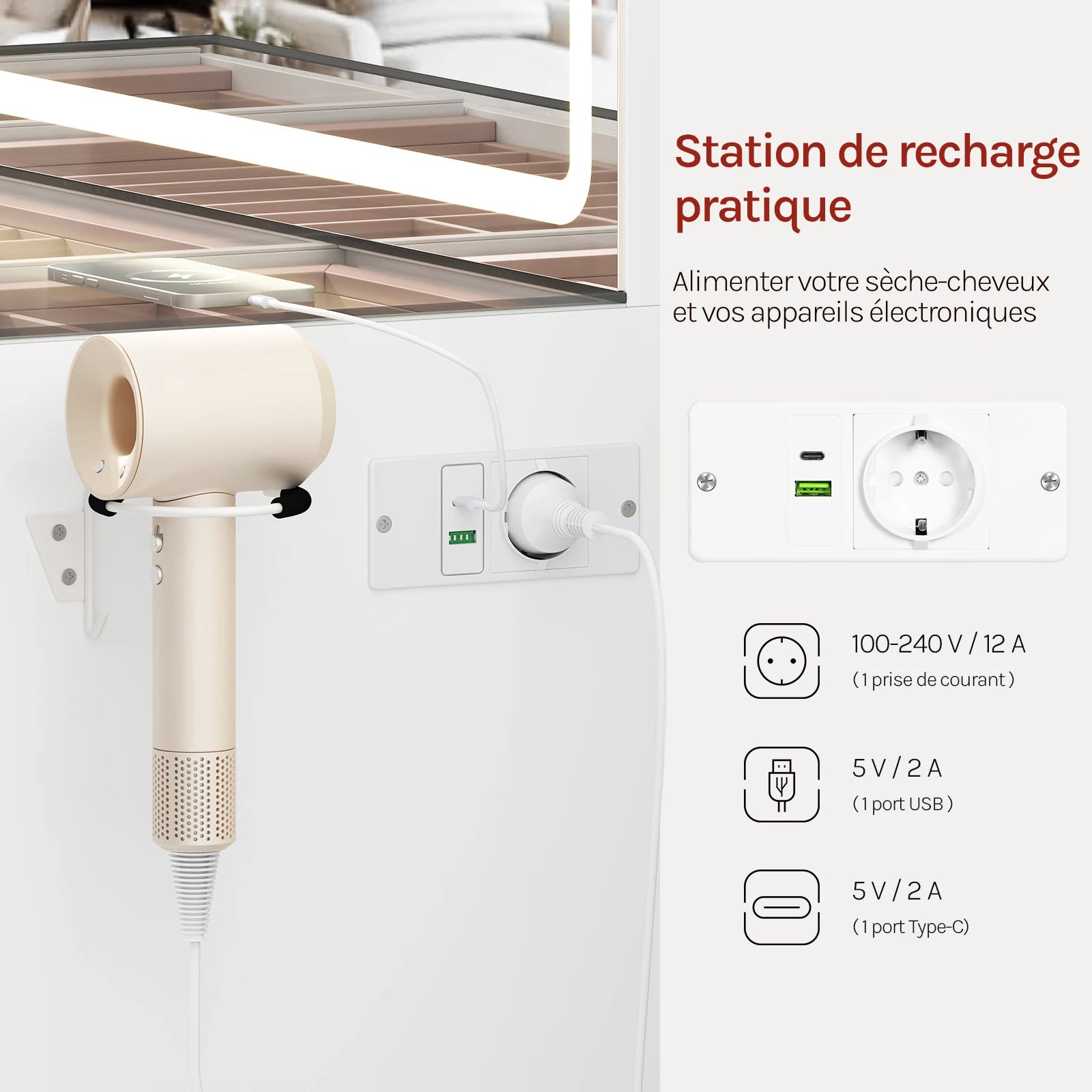 coiffeuse avec miroir led - Mon cocon