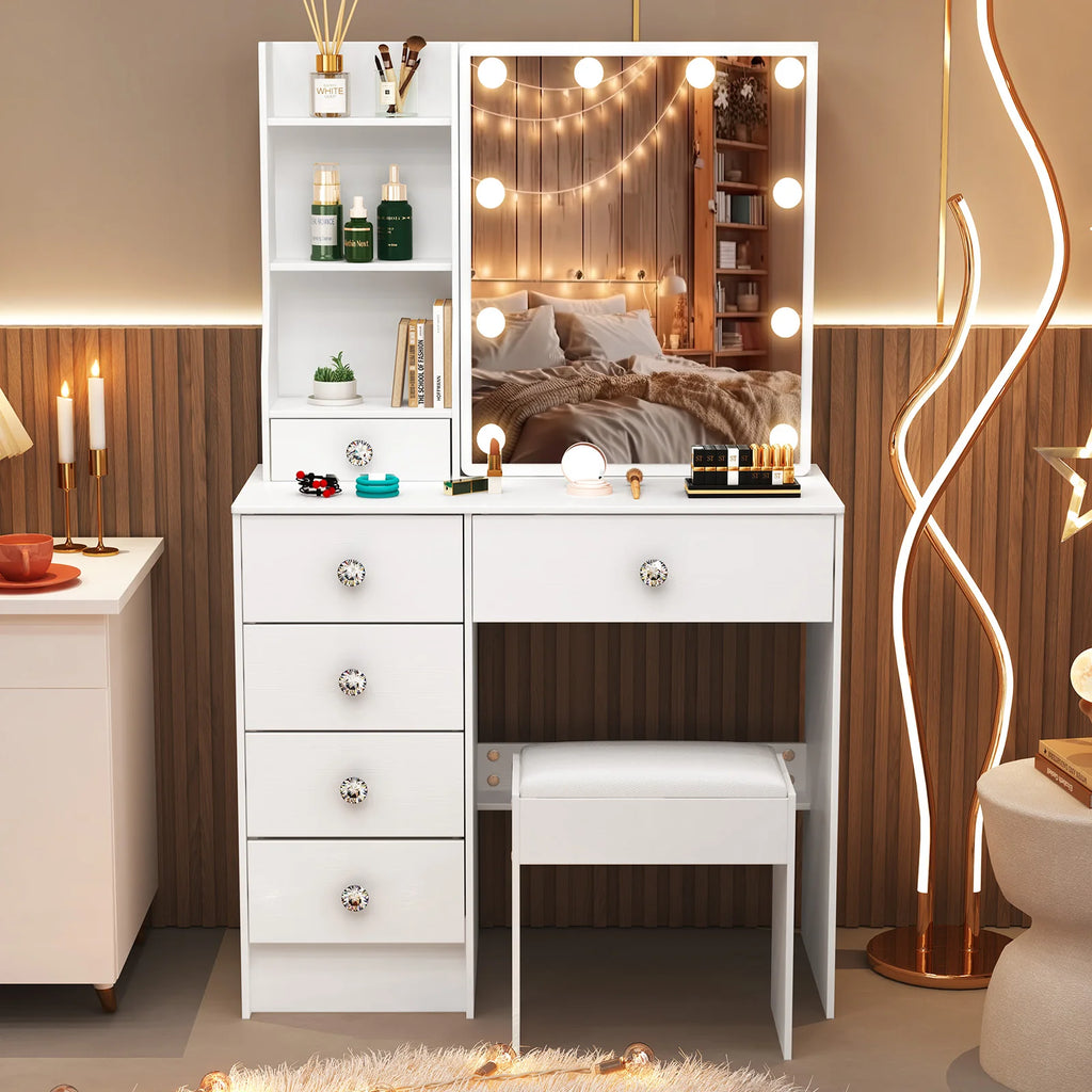 coiffeuse avec miroir led et tabouret - Mon cocon