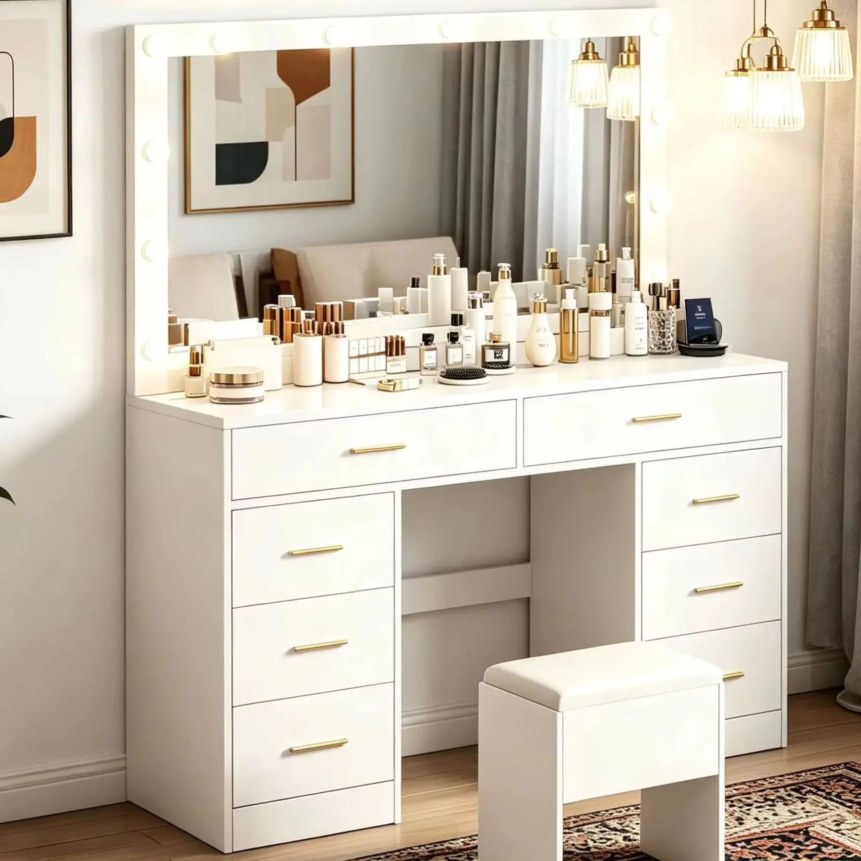 coiffeuse blanche avec miroir led - Mon cocon