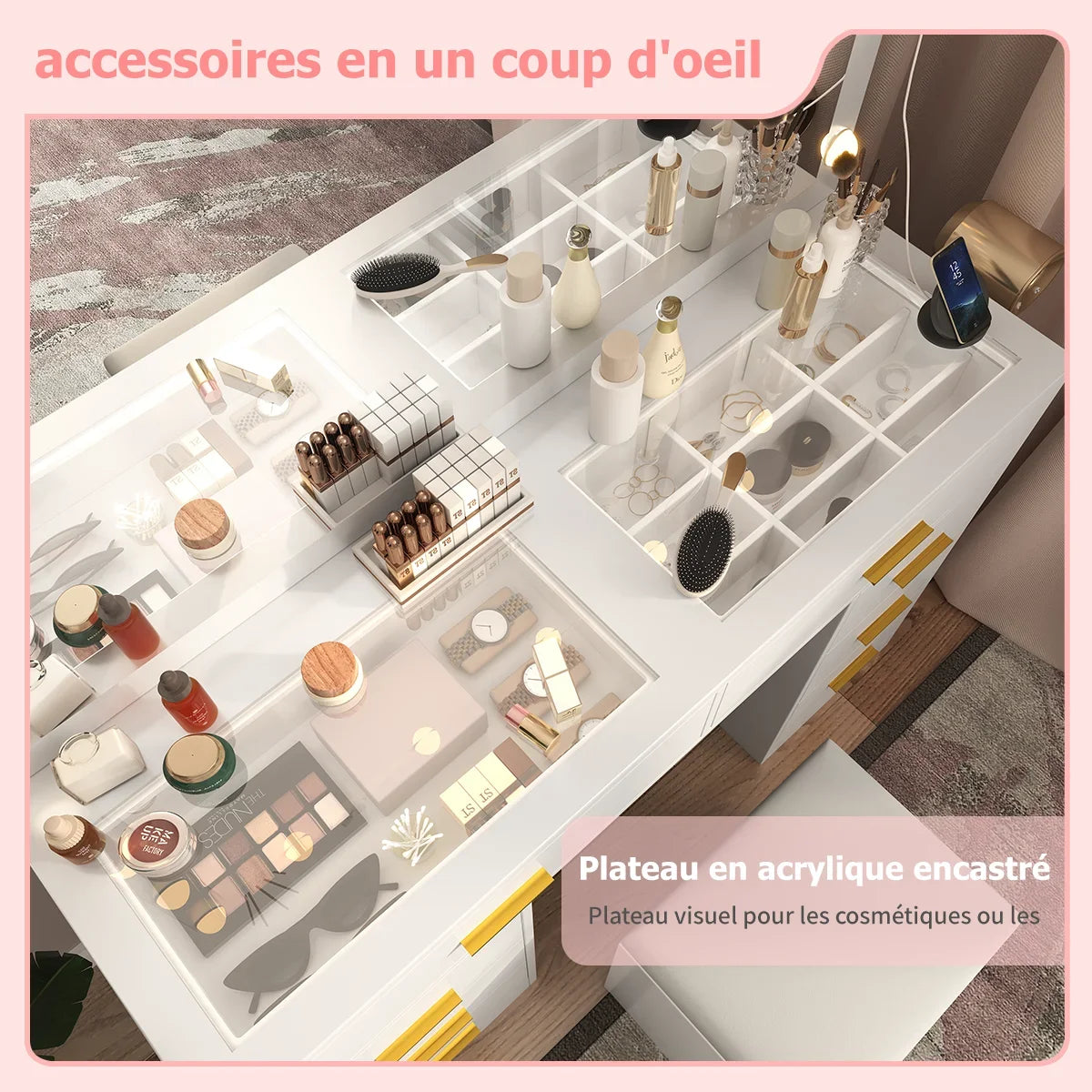 coiffeuse blanche avec miroir led - Mon cocon