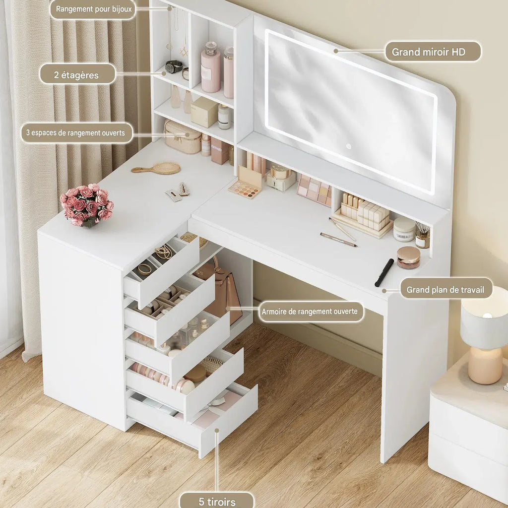 coiffeuse d'angle avec miroir led - Mon cocon