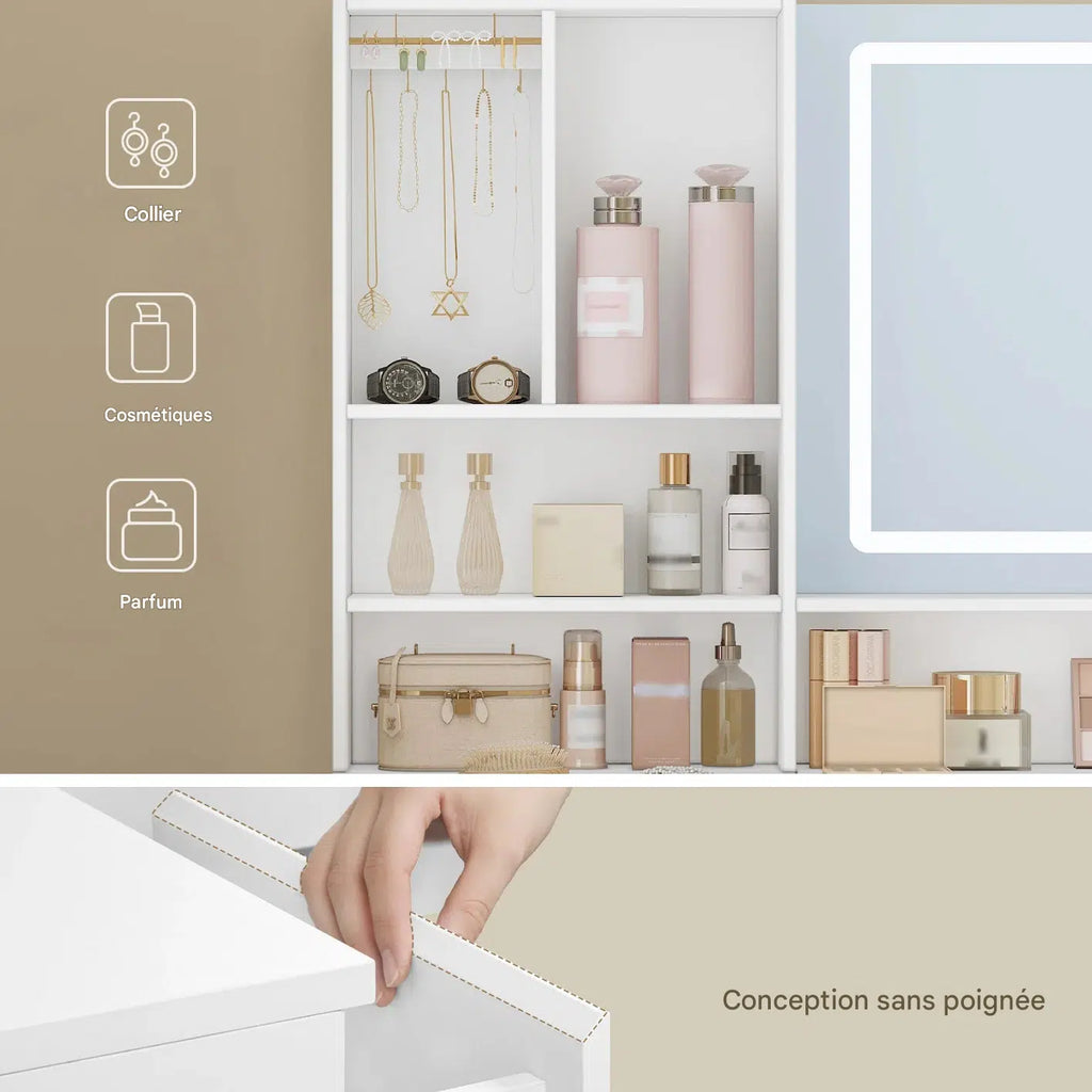 coiffeuse d'angle avec miroir led - Mon cocon