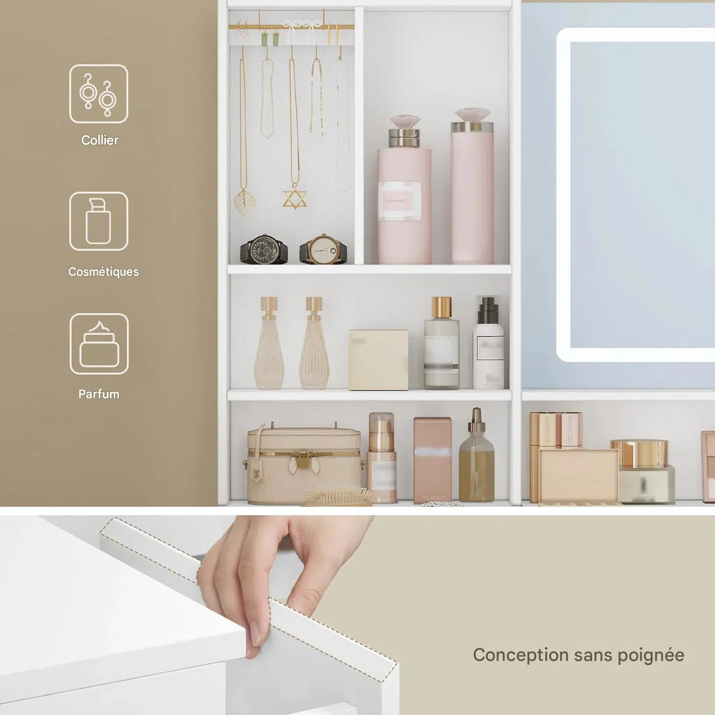 coiffeuse d'angle avec miroir led - Mon cocon