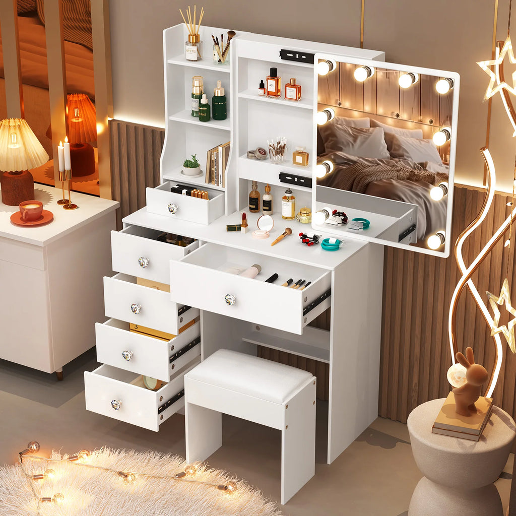 coiffeuse avec miroir led et tabouret - Mon cocon
