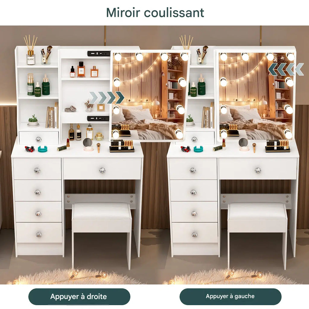 coiffeuse avec miroir led et tabouret - Mon cocon