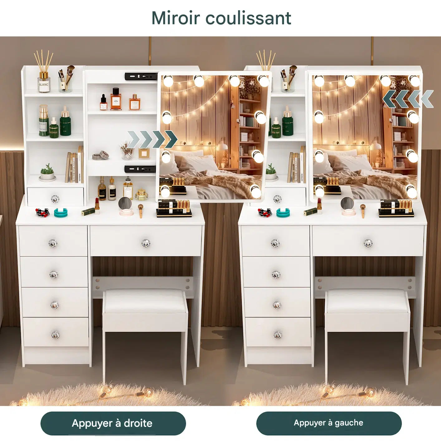 coiffeuse avec miroir led et tabouret - Mon cocon